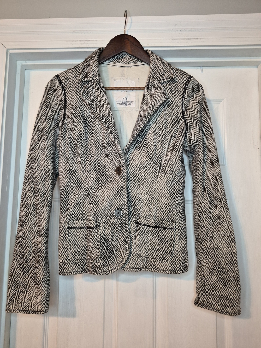 Aeropostale Womens Black & White Herringbone Blazer Jacket Medium